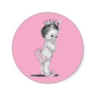 Vintage Pink Princess Baby Shower Stickers