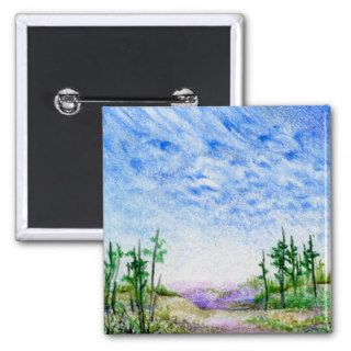 A Face In The Clouds Colored Pencil Landscape Pinback Button