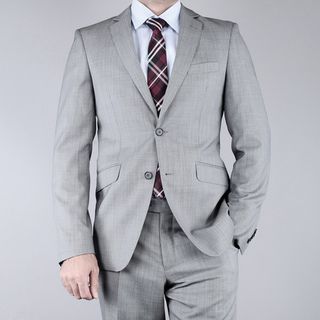 Men's Slim Fit Birdseye Grey 2 Button Wool Suit Suits