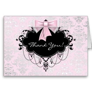 Pretty Pink Damask Thank You Card