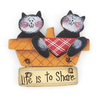 Cute Wooden Cat "Life Is to Share" Home Decor Ornament Refrigerator Magnet, Kitchen & Dining