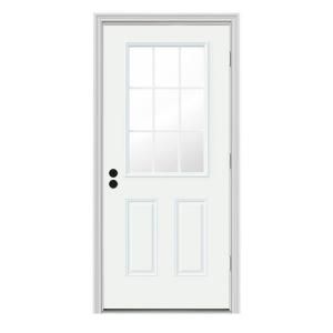 JELD WEN 9 Lite Painted Steel Entry Door with Brickmold THDJW184600087