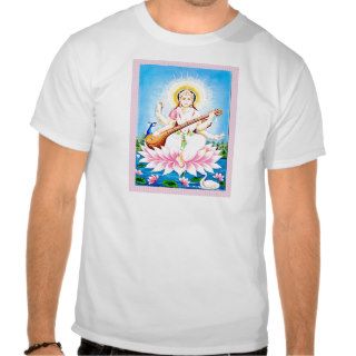 Saraswati Sitting on Pink Lotus Shirts
