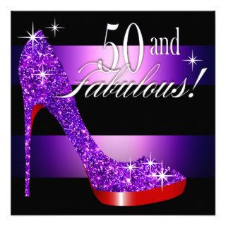 Mary Ann 50 & Fabulous Glitz Bling Stiletto Stripe Announcement