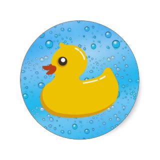 Cute Rubber Ducky/Blue Bubbles Round Sticker