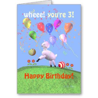 Happy 3rd Birthday Lamb and Balloons Cards
