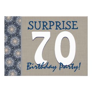 Blue and Sand Modern 70th Surprise Birthday Party Invitation