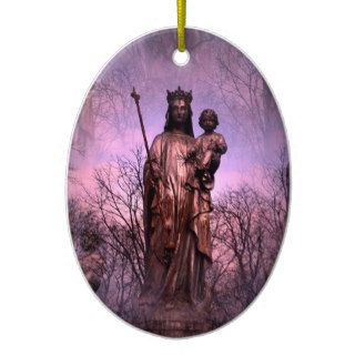 Blessed mother and baby Jesus in blue and pink Christmas Tree Ornaments