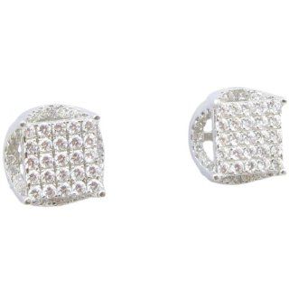 Mens .925 sterling silver White round square earrings MLCZ182 5mm thick and 10mm wide Size ML Jewelry