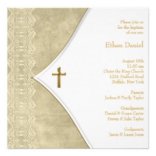 Vintage Ivory Gold Cross Baby Christening Announcement
