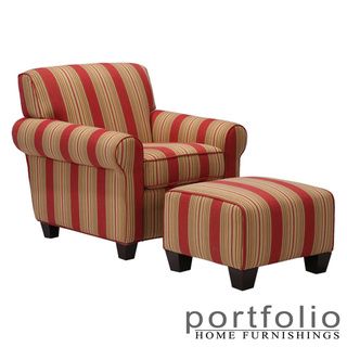 Portfolio Mira 8 way Hand tied Crimson Red Stripe Arm Chair and Ottoman PORTFOLIO Chairs
