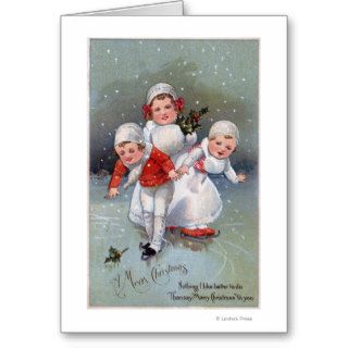 Merry ChristmasLittle Kids Ice Skating Greeting Cards