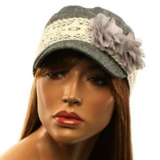 Ladies Summer Cotton Lace Flower Crochet Hatband Cadet Castro Cap Hat Charcoal