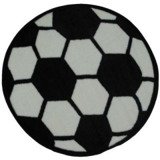 LA Rug Inc. Fun Time Shape Soccerball Black and White 39 in. Round Area Rug FTS 007 39RD