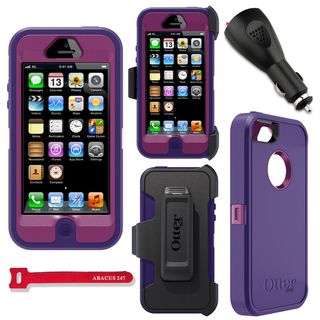 OtterBox Defender Series Protective Case Cover for Apple iPhone 5   Boom/Purple + 2000mAh Car Charger + Velcro Tie Otterbox Cases & Holders