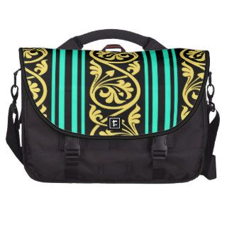 stripes and damask yellow aqua blue bag for laptop