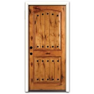 Steves & Sons Rustic 2 Panel Plank Stained Knotty Alder Wood Entry Door 2250KAPARH