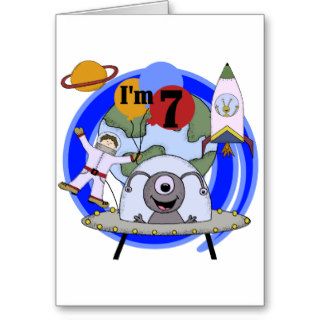 Outer Space 7th Birthday Tshirts and Gifts Greeting Cards