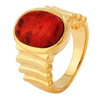 GENUINE CASANOVA OVAL CORAL IN YELLOW GOLD OVER 925 STERLING SILVER RING SIZE 7.5