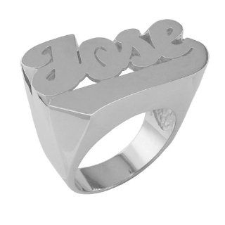 SNS191w Rhodium Plated Silver 21mm X 35mm Face Size with 6mm High Top Plain Name Ring Jewelry