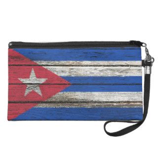 Cuban Flag with Rough Wood Grain Effect Wristlet