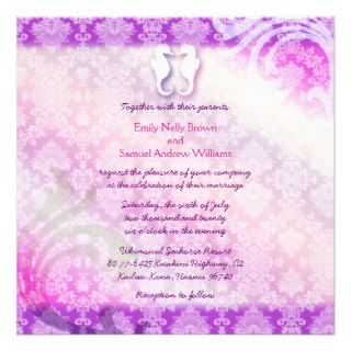 Purple Starfish + Sea Horse Tropical Beach Wedding Invitations