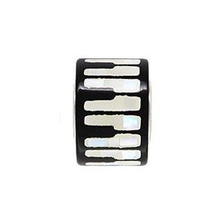Piano Keys Bead Inlaid Mother of Pearl Drum Shaped Sterling for European Charm Bracelet Jewelry