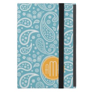 Floral Aqua Blue Paisley Pattern & Yellow Monogram iPad Mini Case