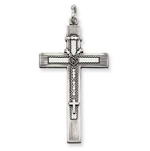 Sterling Silver Antiqued Rosary Cross Pendant Jewelry