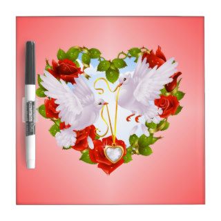 Cute Doves, Red Roses, Heart, Dry Erase Whiteboards