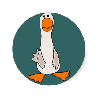 Funny Sad Goose Cartoon Round Sticker