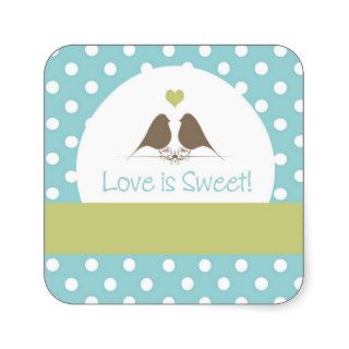 Lovebirds Aqua and Lime Wedding Dessert Candy Bar Square Stickers