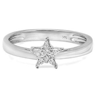 0.20 Carat (ctw) 14k White Gold Noble Cut Star Shaped 5 Stone Diamond Ladies Bridal Ring Engagement Jewelry