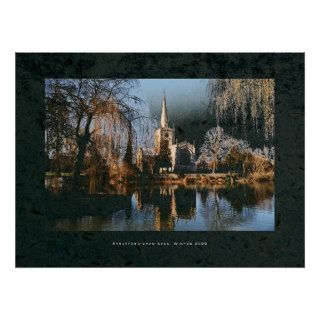 Stratford Church across river Avon. Poster