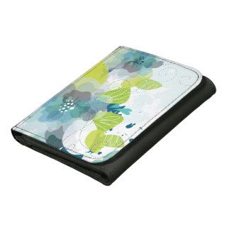 Beautiful Abstract Aqua Green Floral Retro Vector Leather Trifold Wallets