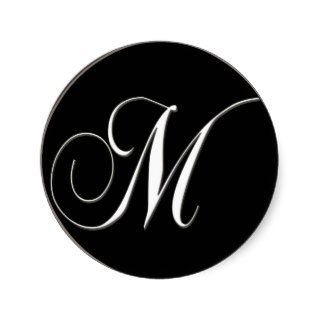 M monogram   elegant black and white round stickers