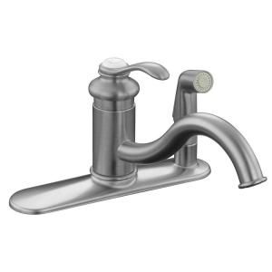 KOHLER Fairfax 8 in. 1 Handle Low Arc Kitchen Faucet in Brushed Chrome with Sidespray K 12173 G