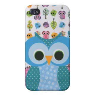 Trendy Pink Blue Polka Dots Floral Owl Pern Covers For iPhone 4