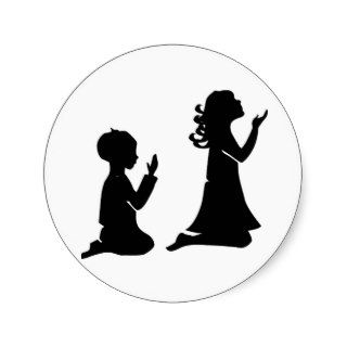 Praying Children Black Silhouettes Round Sticker