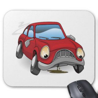 Sad broken down cartoon car mousemats