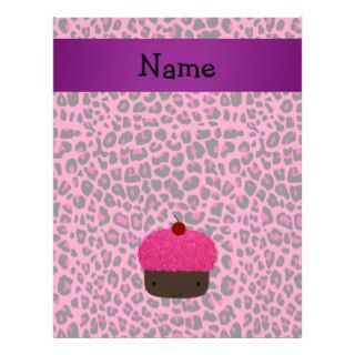 Personalized name cupcake pink leopard print flyer design