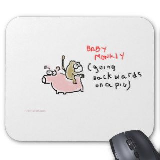 Baby Monkey (riding backwards on a pig) Mouse Pad