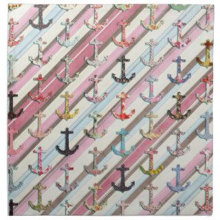 Hipster floral nautical anchors & pink stripes napkin
