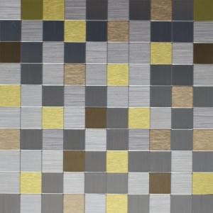 Instant Mosaic 12 in. x 12 in. Peel and Stick Brushed Stainless Champagne and Gold Metal Wall Tile EKB 03 109