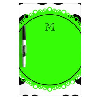 Black Mustache Pattern, Green Monogram Dry Erase Board