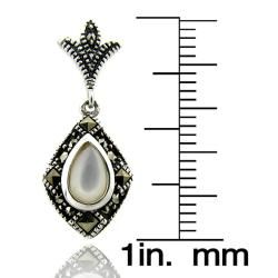 Dolce Giavonna Sterling Silver Marcasite and Mother of Pearl Drop Earrings Dolce Giavonna Gemstone Earrings