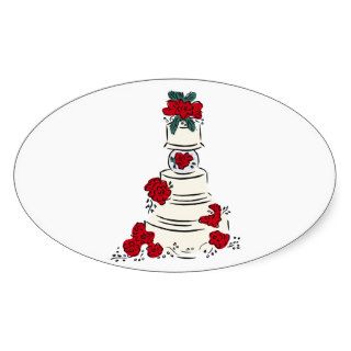 Oval Wedding Favor Seals Wedding Cake Red Flowers Oval Sticker