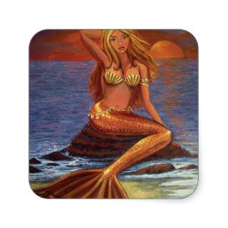 Mermaid Sunset   Square Stickers