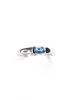 0.31 Carat Single Stone Oval Cut Blue Topaz AA+ Fancy Ring .925 Sterling Silver Jewelry