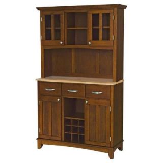 Home Styles Three Drawer 44 in. W Cherry Buffet with Wood Top and Hutch 5100 0071 72